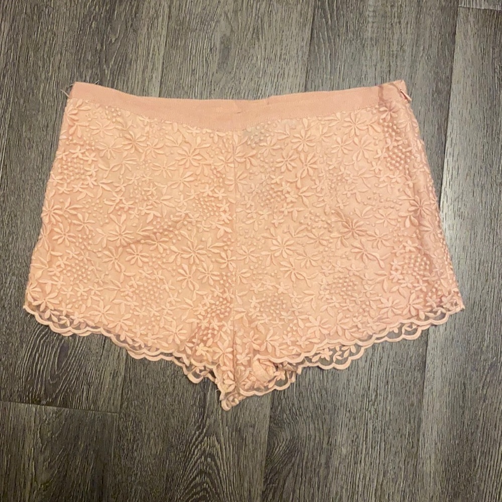 Peachy pink lace shorts